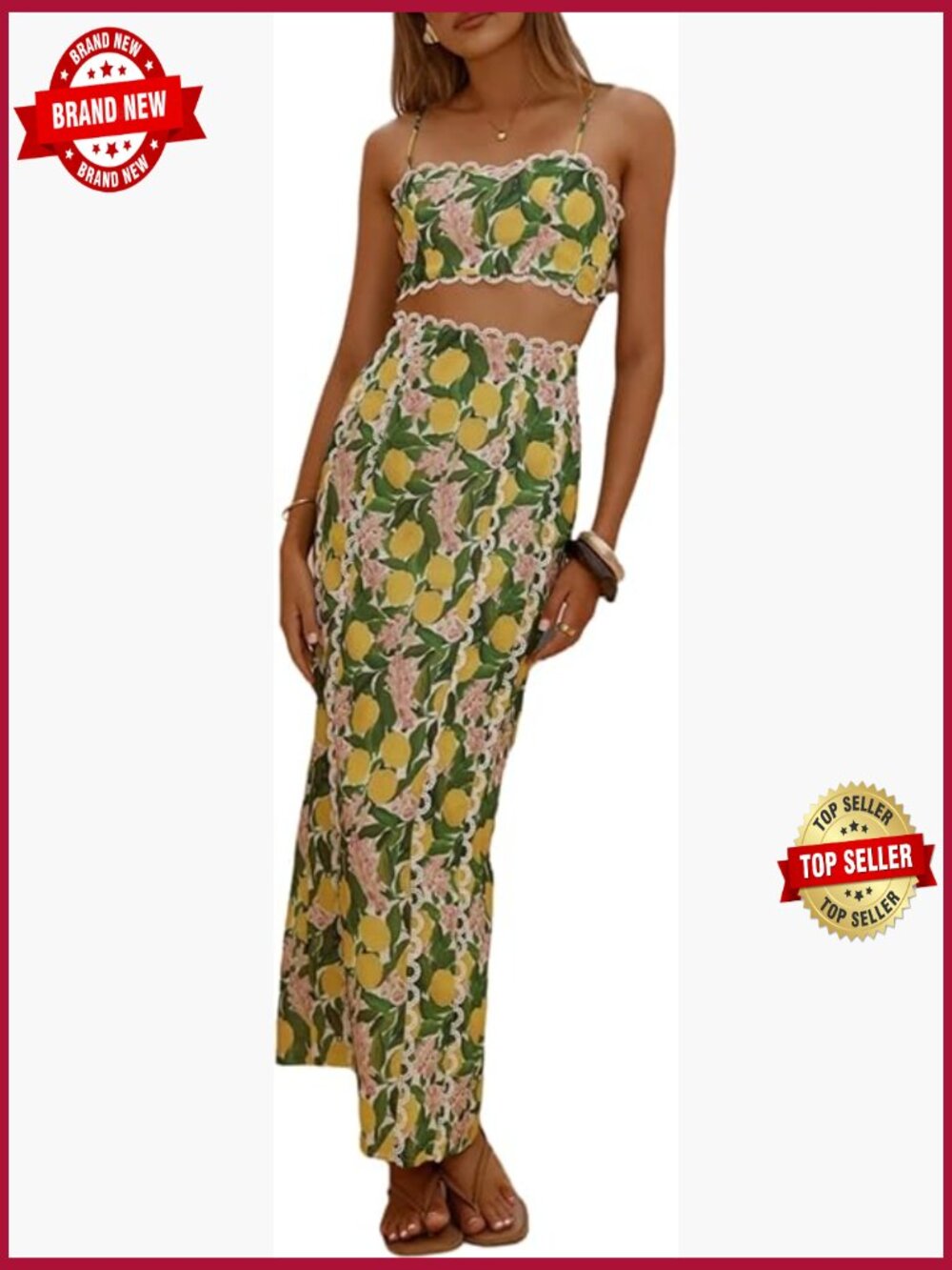 2 Piece Skirt Set Floral Cami Top Maxi Slit Skirt
